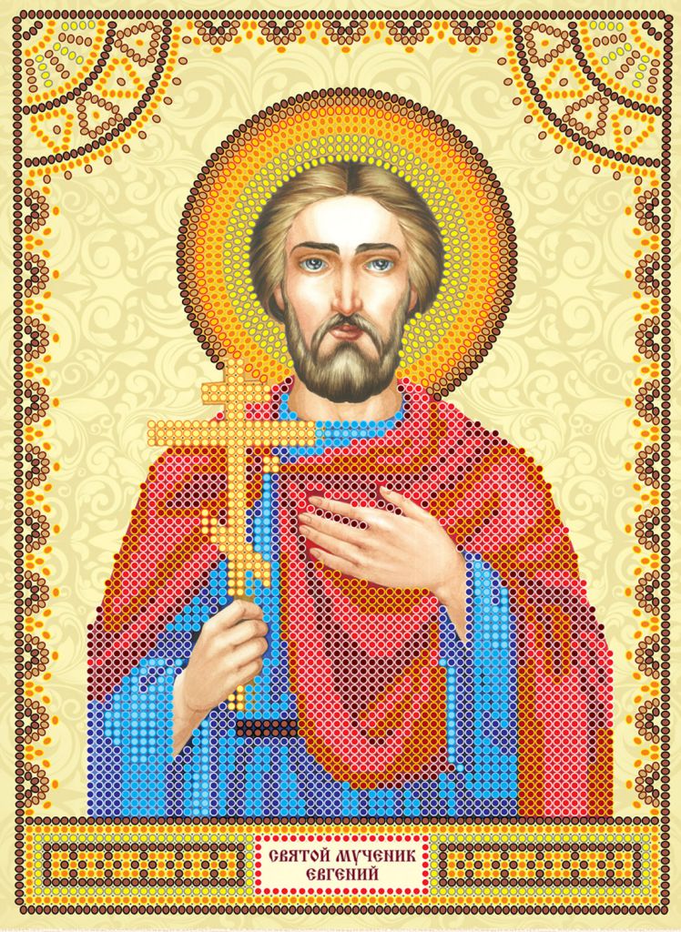 Схема для вышивки иконы бисером на холсте «Святой Евгений»