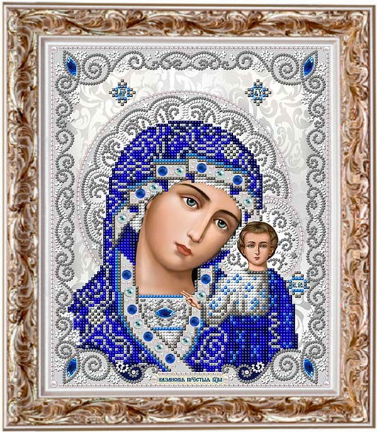 Рисунок на ткани для вышивки бисером ЖС-4001 Пресвятая Богородица Казанская в жемчуге 21х25см