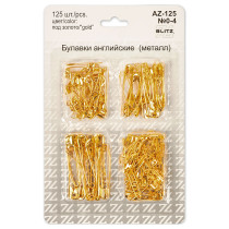 Булавки английские " BLITZ" AZ- 125 №0- 4 ассорти под золото железо в блистере 125 шт . 