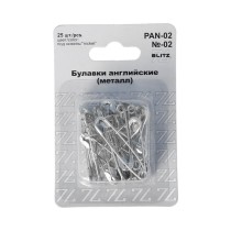 Булавки английские " BLITZ" PAN- 02 №02 под никель железо в блистере 25 шт 36 мм . 