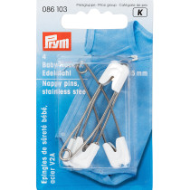 Булавки английские " PRYM" 086103 с пластиковым замком нержавеющий сплав в блистере 4 шт белый/ под никель