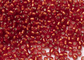 Бисер Япония Toho круглый 11/0 10г 0025F светлый сиамский рубин матовый, серебряная линия внутри