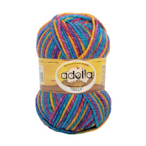 Пряжа ADELIA " NELLY" 70% шерсть, 30% акрил 5 * 100 г 100 м №27 морская волна- желтый- фуксия. Цена за упаковку 5 шт