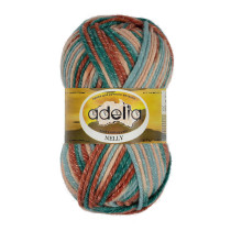 Пряжа ADELIA " NELLY" 70% шерсть, 30% акрил 5 * 100 г 100 м №32 св. бежевый- терракотовый- серо- голубой- изумрудный. Цена за упаковку 5 шт