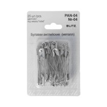 Булавки английские " BLITZ" PAN- 04 №04 под никель железо в блистере 25 шт 55 мм . 