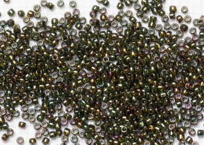 Бисер Япония круглый 15/0 10 г 0508 оливковый, металлизированный золотом ирис