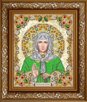 Рисунок на ткани для вышивки бисером ЖК-4016 Святая Ксения в кристаллах и жемчуге 28х38см