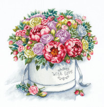 Набор для вышивания "PANNA" "Золотая серия" C-7058 "Пионы в шляпной коробке"