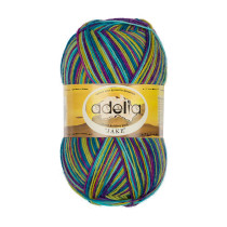 Пряжа ADELIA " JAKE" 75% шерсть, 25% нейлон 5 * 100 г 400 м №23 фиолетовый- фуксия- бирюзовый- морская волна- салатовый. Цена за упаковку 5 шт