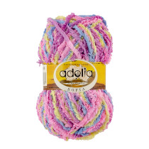 Пряжа ADELIA " SOFIA" 100% полиэстер 10 * 50г 90 м №06 голубой/ розовый/ сиреневый/ желтый. Цена за упаковку 10 шт
