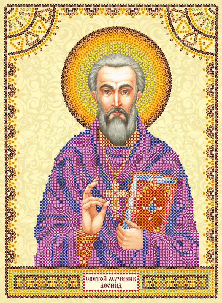 Схема для вышивки иконы бисером на холсте «Святой Леонид»