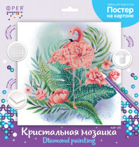 Кристальная ( алмазная) мозаика  " ФРЕЯ" ALBP- 281 постер " Тропический фламинго" 30 х 30 см — фото 2