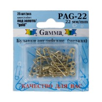Булавки английские " Gamma" PAG- 22 под золото в блистере 25 шт 22 мм — фото 1