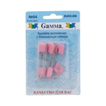 Булавки английские " Gamma" BUKS- 006 с безопасным замком в блистере 6 шт 40 мм 04 розовый — фото 1