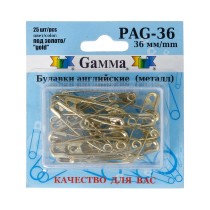 Булавки английские " Gamma" PAG- 36 под золото сталь в блистере 25 шт 36 мм .  — фото 1