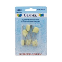 Булавки английские " Gamma" BUKS- 006 с безопасным замком в блистере 6 шт 40 мм 03 желтый — фото 1