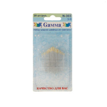 Иглы для шитья ручные " Gamma" N- 303 для шитья №3- 9 в блистере 20 шт. острые — фото 1