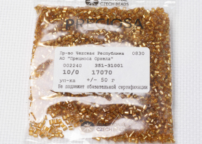 Бисер Чехия рубка 10/0 50г 17070 прозрачный темно-янтарный с серебряным прокрасом — фото 3