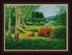"Пейзаж с медведями" Рисунок на ткани — фото 1