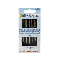 Иглы для шитья ручные " Gamma" N- 311 для вышивания №1- 5 в конверте с прозрачным дисплеем 12 шт. .  — фото 1