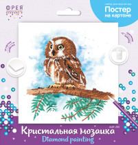 Кристальная ( алмазная) мозаика  " ФРЕЯ" ALBP- 290 постер " Совенок на ветке" 30 х 30 см — фото 2