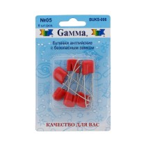 Булавки английские " Gamma" BUKS- 006 с безопасным замком в блистере 6 шт 40 мм 05 красный — фото 1
