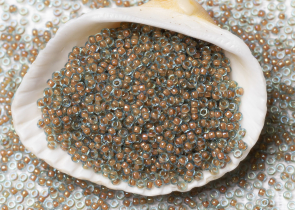 Бисер Япония MIYUKI Seed Beads 15/0 100г 0351 аква блестящий персиковая линия внутри — фото 3