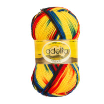 Пряжа ADELIA "ZENA" 100% акрил 5 * 100 г 308 м №73 желтый-красный-синий-т.серый. Цена за упаковку 5 шт. — фото 1