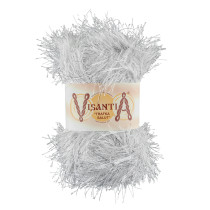 Пряжа VISANTIA " TRAFKA SALUT" 80% полиэстер, 20% люрекс 5 * 200 г 90 м №0065 БЕЛЫЙ с люрексом под серебро. Цена за упаковку 5 шт — фото 1