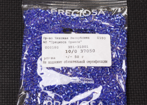Бисер Чехия рубка 10/0 50г 37050 прозрачный темно-голубой с серебряным прокрасом — фото 3