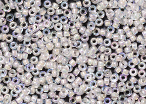 Бисер Япония MIYUKI Seed Beads 15/0 5г 0281 бледный кристалл радужный персиковая линия внутри — фото 2