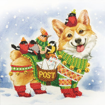 Кристальная ( алмазная) мозаика  " ФРЕЯ" ALBP- 272 постер " Корги- почтальон" 20 х 20 см — фото 1
