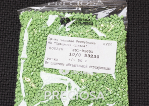 Бисер Чехия рубка 10/0 50г 53230 непрозрачный зеленый с желтым оттенком — фото 3