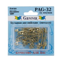 Булавки английские " Gamma" PAG- 32 под золото сталь в блистере 25 шт 32 мм .  — фото 1