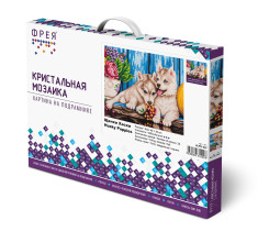 Кристальная ( алмазная) мозаика  " ФРЕЯ" ALPD- 047 на подрамнике " Щенки Хаски" 40 х 30 см — фото 2