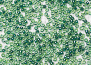 Бисер Япония MIYUKI Seed Beads 15/0 100г 0332 тёмно-зелёный радужный синяя линия внутри — фото 1