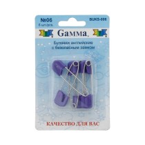 Булавки английские " Gamma" BUKS- 006 с безопасным замком в блистере 6 шт 40 мм 06 фиолетовый — фото 1