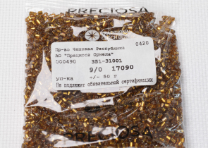Бисер Чехия рубка 09/0 50г 17090 прозрачный светло-коричневый с серебряным прокрасом — фото 3