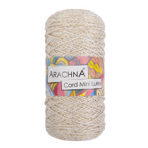 Пряжа ARACHNA " Cord Mini Lurex" 90% полиэфир, 10% люрекс 3 * 75 г ± 10 г 200 м №01 белый- золото. Цена за упаковку 3 шт — фото 1