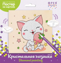 Кристальная ( алмазная) мозаика  " ФРЕЯ" ALBP- 326 постер " Котенок с мороженым" 20 х 20 см — фото 2