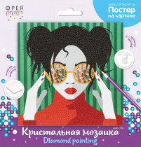 Кристальная ( алмазная) мозаика  " ФРЕЯ" ALBP- 274 постер " Девушка в красном" 30 х 30 см — фото 2