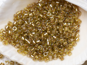 Бисер Япония MIYUKI Delica цилиндр 11/0 50 г DB-0909 игристый honey beige chartreuse с цветной линией — фото 3