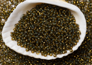 Бисер Япония MIYUKI Seed Beads 15/0 5г 1421 окрашенный золотая оливка серебряная линия внутри — фото 3