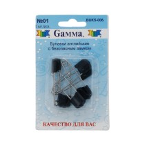 Булавки английские " Gamma" BUKS- 006 с безопасным замком в блистере 6 шт 40 мм 01 черный — фото 1