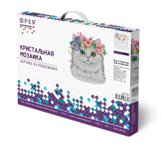 Кристальная ( алмазная) мозаика  " ФРЕЯ" ALPD- 021 на подрамнике " Кот в веночке" 30 х 40 см — фото 2